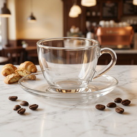 Tasses à expresso transparentes haut de gamme 2026 – Ensemble tasse et soucoupe en verre résistant à la chaleur pour café et thé – 200 ml, 220 ml, 250 ml