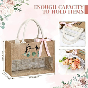 Nuevo diseño bajo MOQ gran logotipo personalizado mano transparente Lino dama <span class=keywords><strong>de</strong></span> <span class=keywords><strong>honor</strong></span> boda favores regalos bolsa boda regalo bolsas para invitados - Product Image 2