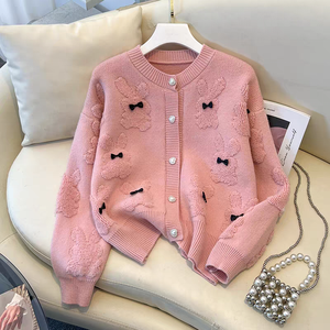 Nuevo Cárdigan de Punto Jacquard para Mujer Primavera/Otoño, Ropa de Abrigo Casual con Botonadura Sencilla, Suéter Fino con Lazo Largo para Invierno - Product Image 2