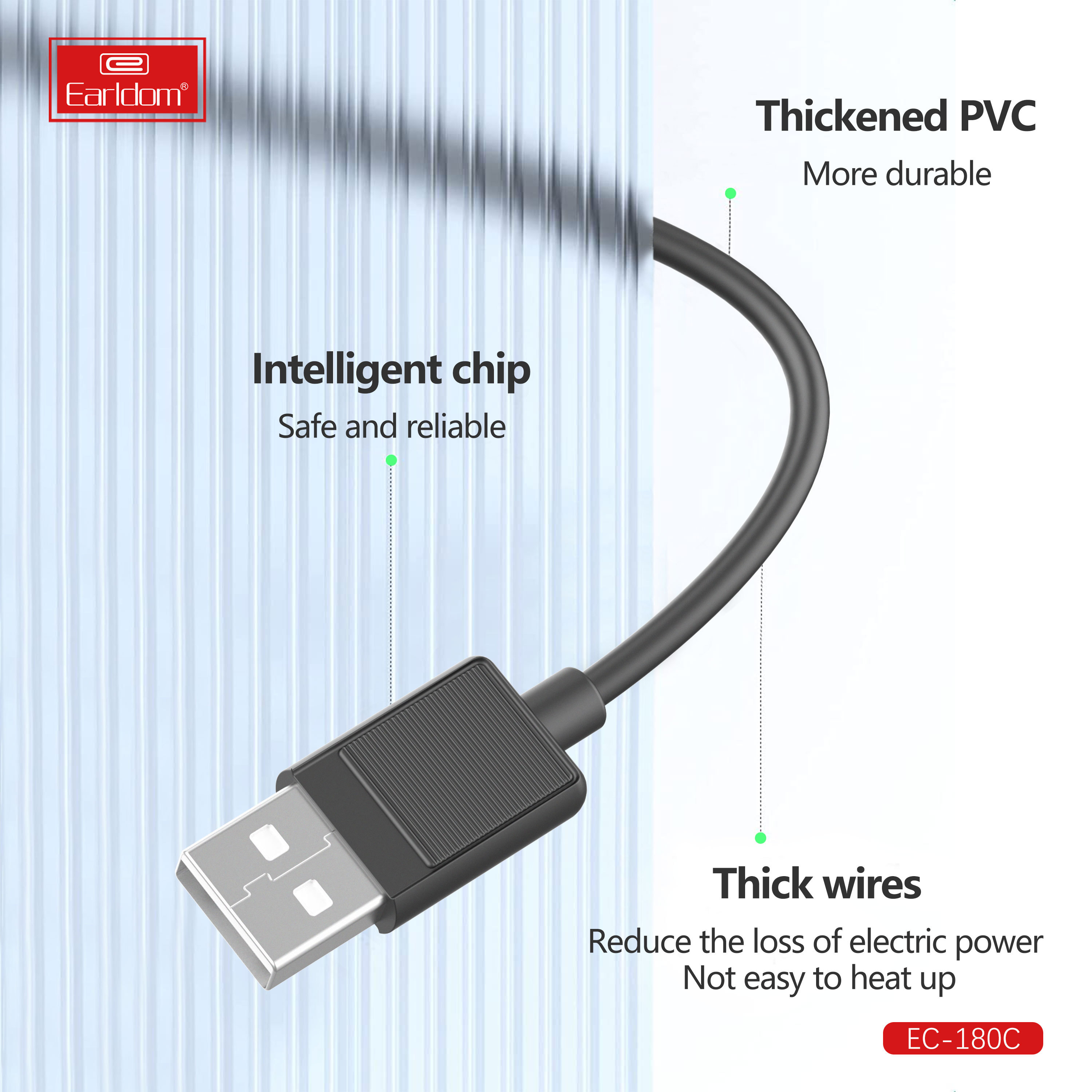 Câble Earldom USB-A vers vers USB-C – 1 m – 2,4 A