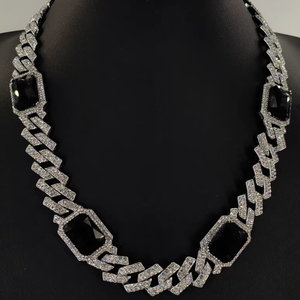 שרשרת אופנה של גברים היפ הופ מצופה כסף עם קריסטל rhinstone יהלום מיאמי קובן שרשרת חוליות אבני חן - Product Image 1