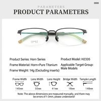 Lunettes de style professionnel haut de gamme en corne de buffle, titane pur, légères, unisexes, design semi-cerclé
