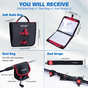 Goture 3-en-1 Fishing Tackle Spinning Reel Cover 2 Rod Straps Soft Plastic Bait Storage Lure Bag <span class=keywords><strong>avec</strong></span> Mesh Pockets - Product Image 2