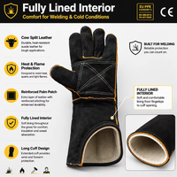 Gants de travail en cuir de vache noir MaxiTough, doublure en cuir, résistants à la chaleur, pour mécaniciens, soudage, haute température, isolation thermique