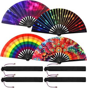 Holographic Festival Bamboo Clack Hand <b>Fan</b> <b>Large</b> Folding Rave <b>Fan</b> for Decorative Accessories for Music Festival Event Party - Product Image 1