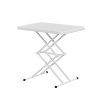 Table pliante en plastique blanche réglable en hauteur pour l'intérieur et l'extérieur sur 4 niveaux de hauteur Plateau TV léger pour le dîner