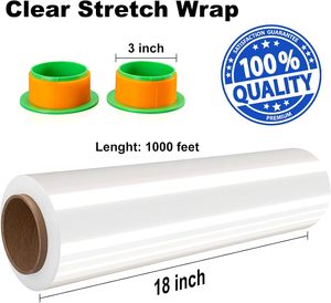80 Gauge Industrial Heavy Duty Stretch <b>Wrap</b>, 18 Inch x 1000ft Clear Self-Adhering <b>Pallet</b> Shrink Film - Product Image 2