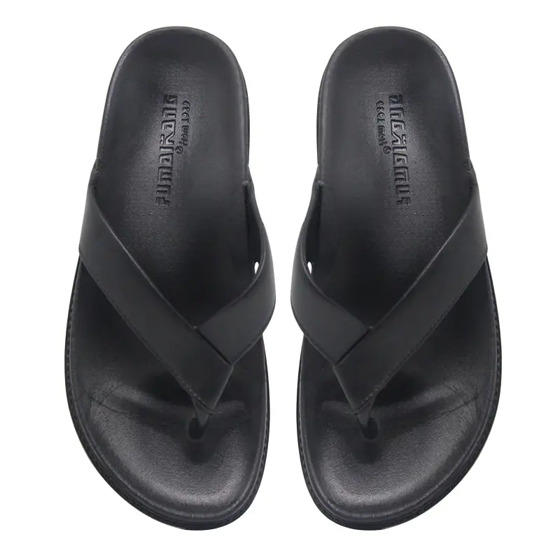 Sandálias masculinas pretas antiderrapantes, chinelos masculinos de couro, preto, para uso interno e externo, de eva, fio dental, chinelos