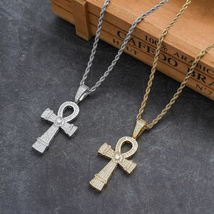 Copper CZ Encrusted <b>Cross</b> Pendant, Personalized Hip Hop Necklace, Unisex Religious Jewelry Gift - Product Image 2