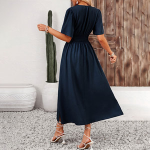 <span class=keywords><strong>Abbigliamento</strong></span> Femminile, Gonne con Maniche a Volant, Vestito con Spacco e Vita Elastica, Tinta Unita, Lungo, Estivo, <span class=keywords><strong>Giovanile</strong></span> - Product Image 4