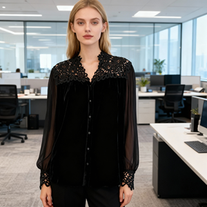 Nuova Camicetta <span class=keywords><strong>in</strong></span> <span class=keywords><strong>Velluto</strong></span> con Colletto <span class=keywords><strong>in</strong></span> Pizzo 2026, Disponibile <span class=keywords><strong>in</strong></span> Diversi Colori, <span class=keywords><strong>Camicia</strong></span> a Maniche Lunghe con Inserti <span class=keywords><strong>in</strong></span> <span class=keywords><strong>Velluto</strong></span> per <span class=keywords><strong>Donna</strong></span> - Product Image 5