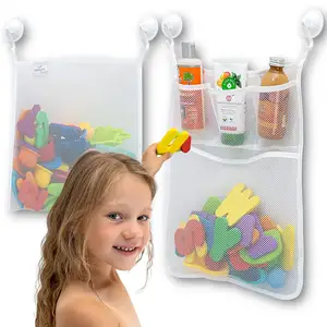 Toptan küvet bebek giysileri-Banyo oyuncağı organizatörü örgü çanta bebek küveti asılan saklama çantası hızlı kurutma banyo duş rafı Net çanta ile vantuz