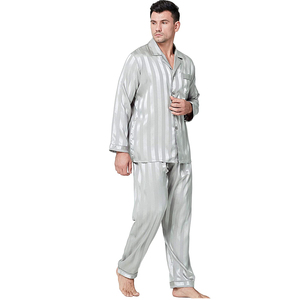 2021 Classic <span class=keywords><strong>Pigiama</strong></span> Mans Button Down A Maniche Lunghe Striscia Larga Morbido Raso Degli Indumenti Da Notte Pigiami Imposta Uomini Loungewear - Product Image 3