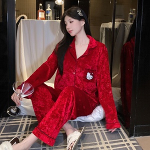 <span class=keywords><strong>Pigiama</strong></span> Premium in velluto oro <span class=keywords><strong>donna</strong></span> autunno/inverno manica lunga nuovo simpatico cartone animato camicie da notte gatto cielo stellato KT - Product Image 4