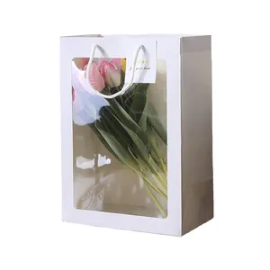 Wholesale PVC Window Gift Bags Luxury Shopping Gift Flower Paper Bag With Clear Window