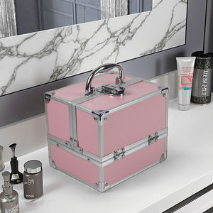 Caixa de maquiagem portátil para viagem, caixa de cosméticos com quatro bandejas para armazenamento de maquiagem, cosméticos, cosméticos e produtos estéticos, tecnologia de unhas - Product Image 3