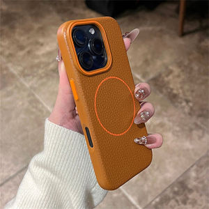 Funda oficial de cuero con patrón de lichi para teléfono móvil para iPhone 16 Pro Max 11 12 13 14 15 Plus funda blanda magnética con carga inalámbrica - Product Image 2