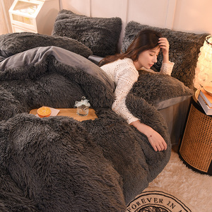 Lenzuolo <span class=keywords><strong>lungo</strong></span> in peluche Set di biancheria da letto 4 pezzi soffice copripiumino arruffato in pelliccia sintetica copripiumino per federa in lenzuola piatte set di biancheria da letto - Product Image 3