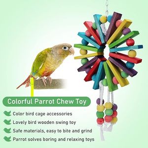 Juguete Colgante de Madera Colorido para Loros con Cuentas y Campana - Accesorio para Jaulas de Aves para Loros y Guacamayos - Product Image 4