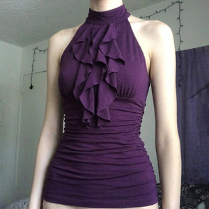 Elegante Top sin Mangas de Punto Transpirable con Cuello Alto, Fruncido y Flecos, Color Liso, Estilo Camisola para Mujer - Product Image 5