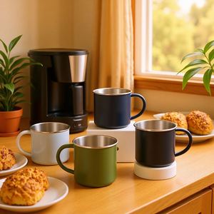 Tasse à café, thé ou lait personnalisée avec logo, sans BPA, 400 ml, en acier inoxydable 304 de qualité alimentaire, avec couvercle et poignée, pour étudiants et bureau - Product Image 5