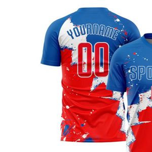 Maillot de football personnalisé rouge et bleu à manches courtes, respirant, séchage rapide, écologique, léger, pour matchs et entraînements sportifs - Product Image 3