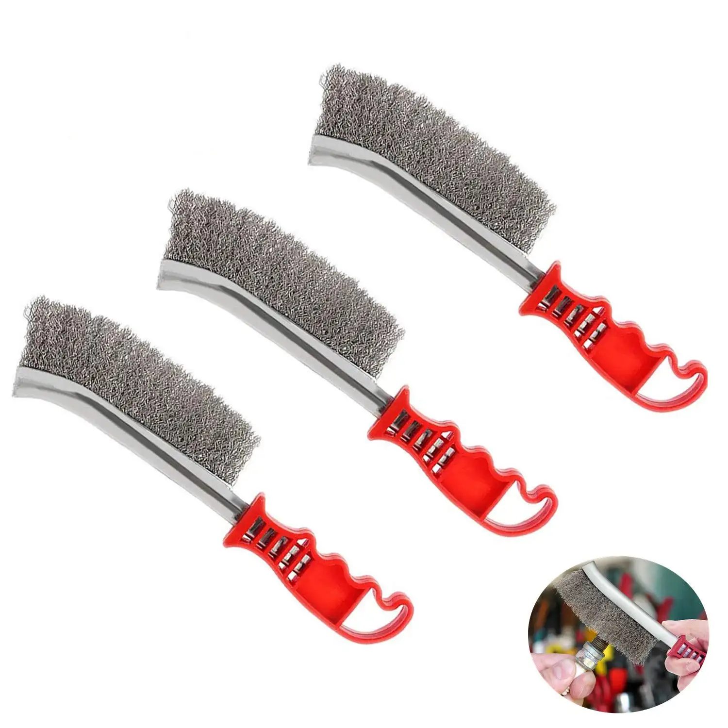 Stainless steel wire rust removal small wire brush Cleaning welding slag rust dust red plastic curved Handle wire brush