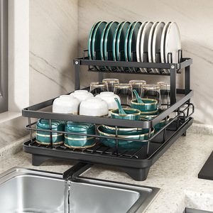 <span class=keywords><strong>Escurridor</strong></span> de <span class=keywords><strong>platos</strong></span> y tazones de 2 niveles para encimera de cocina, de acero al carbono, organizador de secado y almacenamiento para encimera de cocina. - Product Image 1