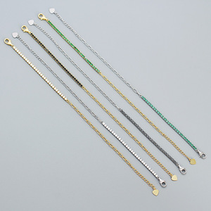Delicato <span class=keywords><strong>sottile</strong></span> <span class=keywords><strong>oro</strong></span> 18 carati 925 catena in argento sterling mezzo zircone catena da tennis mezza graffetta <span class=keywords><strong>bracciale</strong></span> a catena - Product Image 1