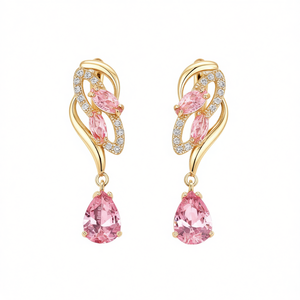 Orecchini Pendenti in Cristallo Rosa Dorato, Placcati in Oro 18K, a Forma di Goccia d'Acqua con Quarzo Rosa, Montatura a Griffe, Gioielli Romantici da Sposa per Donne - Product Image 1