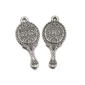 Breloques vintage en forme de miroir argenté, pendentifs en alliage de zinc pour la fabrication de bijoux faits main DIY - Product Image 4