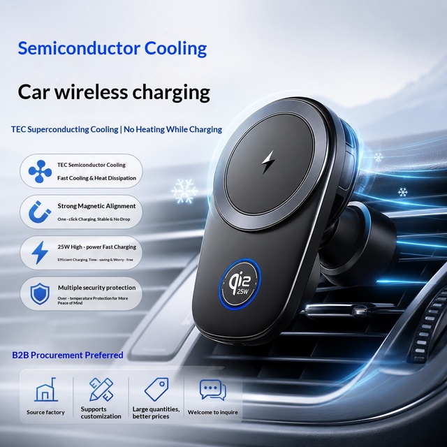 25W Wireless Charger Magnetic Vent Mount Car TEC Semiconductor Cooling ABS+PC+Metal for IPhone17 Fast Charging