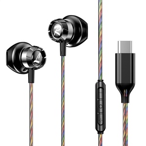 หูฟังอินเอียร์แบบมีสายชนิดแฮนด์ฟรีสเตอริโอ Type-C IPX-5ไดรเวอร์แบบไดนามิก5D เบสสเตอริโอสำหรับเล่นเกม iPhone เล่นเพลงกีฬากันน้ำ - Product Image 1