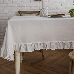 Mantel de lino tostado con estilo con técnica tejida, decoración neutra cálida para el hogar y la boda, cubierta de encaje a la moda - Product Image 4