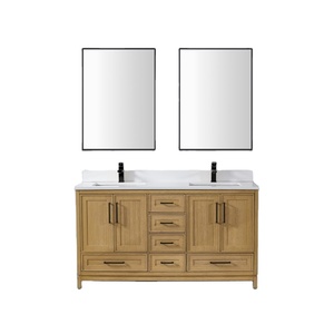 Meuble-lavabo de salle de bain moderne avec vasque en céramique, résistant à l'eau, fabriqué au Vietnam, en bois de chêne naturel brossé - Product Image 1