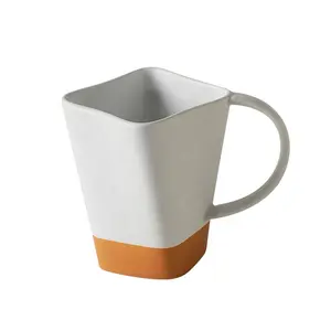 新奇双色拼接陶瓷咖啡杯独特不规则陶瓷杯