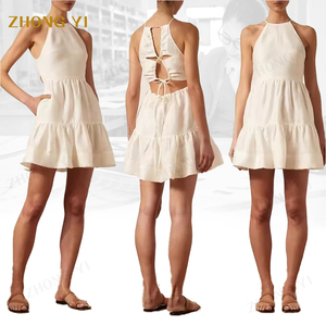 Fabricantes de ropa de verano personalizado mujeres elegante vestido bohemio cuello redondo Sexy sin mangas hasta la rodilla Vestido corto informal - Product Image 2