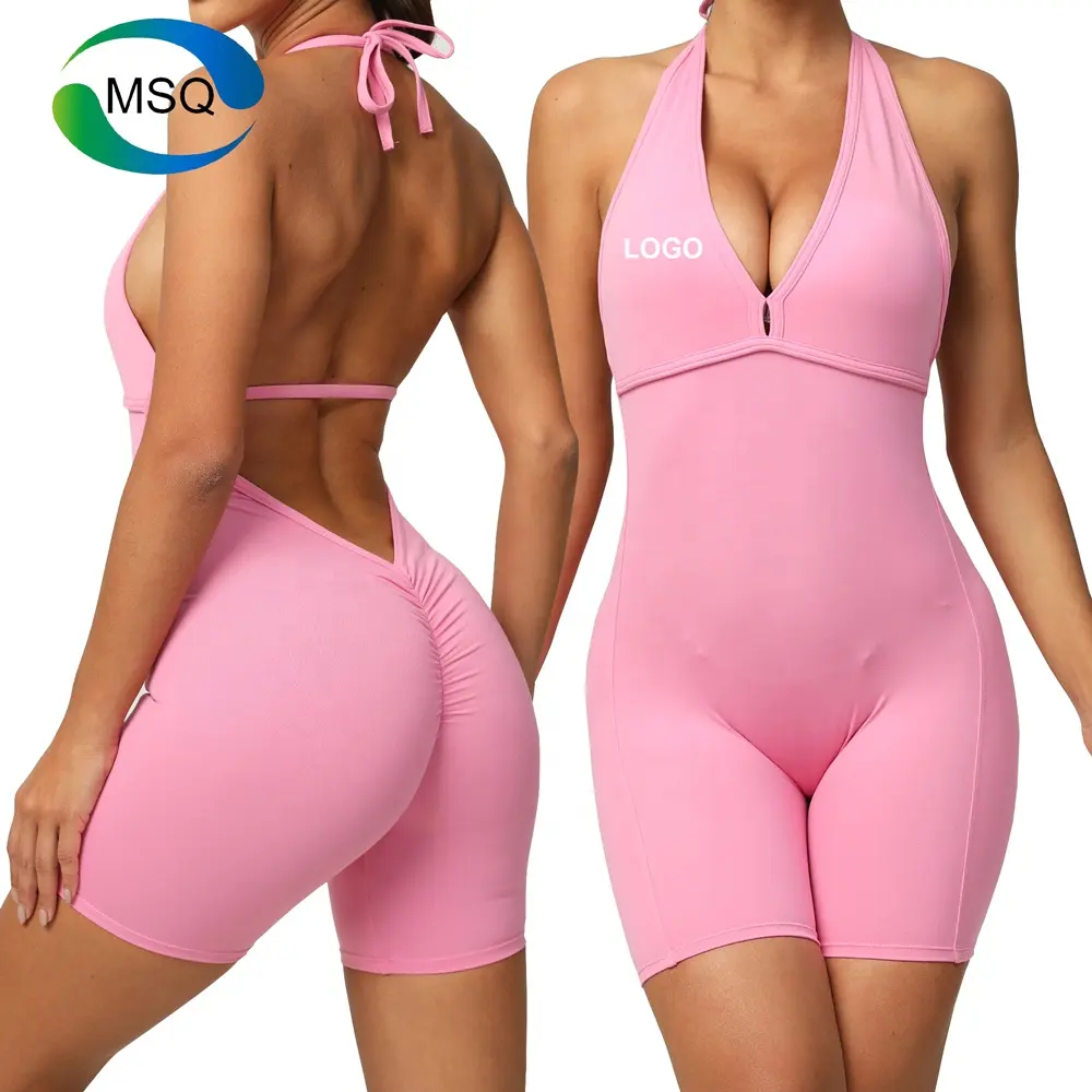 Custom Logo Sexy Mouwloze Ropa Deportiva Bodycon Jumpsuit Bodysuits Activewear Vrouwen Yoga Jumpsuit Een Stuk Workout Jumpsuit