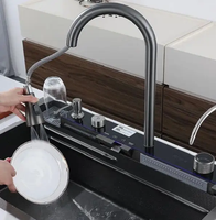 Évier de cuisine populaire grand format à bac unique multifonction, anti-rayures, avec affichage numérique LED, en acier inoxydable 304, à cascade