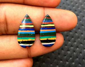 Natural <b>Rainbow</b> Calcsilica Smooth Pear Shape Cabochons 2-Piece Loose Gemstone for Handmade Jewelry Wholesale Stone Beads - Product Image 4