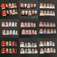 Faux ongles en acrylique faits main uniques, forme bec de canard, couvrance totale, à presser, 10 pièces, pointes françaises, pour doigts