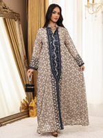 Abaya Bordir Dori Model Arab Kerah Turtle-Head, Bahan Bernapas, Cocok untuk Musim Semi, Satu Ukuran untuk Semua