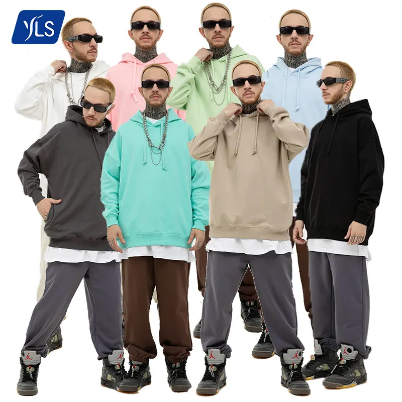 YLS erkek düz renk pamuk 350gsm fransız Terry renkli Hoodies erkekler boy sokak moda Hoodie kanguru olmadan cep