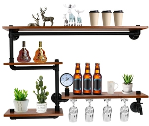 Công nghiệp Ống Kệ rượu giá treo tường <span class=keywords><strong>42</strong></span> inch 4 tầng Mộc mạc nổi thanh tường kệ rượu kệ - Product Image 1