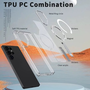 Coque arrière magnétique transparente mate avec support intégré pour Samsung S25 S26 Ultra S25 Edge, étui de protection antichoc en TPU+PC - Product Image 2