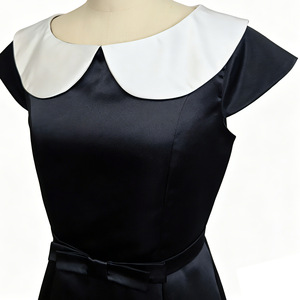 Abito Formale Vintage Nero a Maniche Corte <span class=keywords><strong>per</strong></span> Bambina, Vestito Midi con Colletto Bianco e Cintura <span class=keywords><strong>per</strong></span> Festa di Laurea, Esibizione di Pianoforte, Damigella d'Onore - Product Image 4
