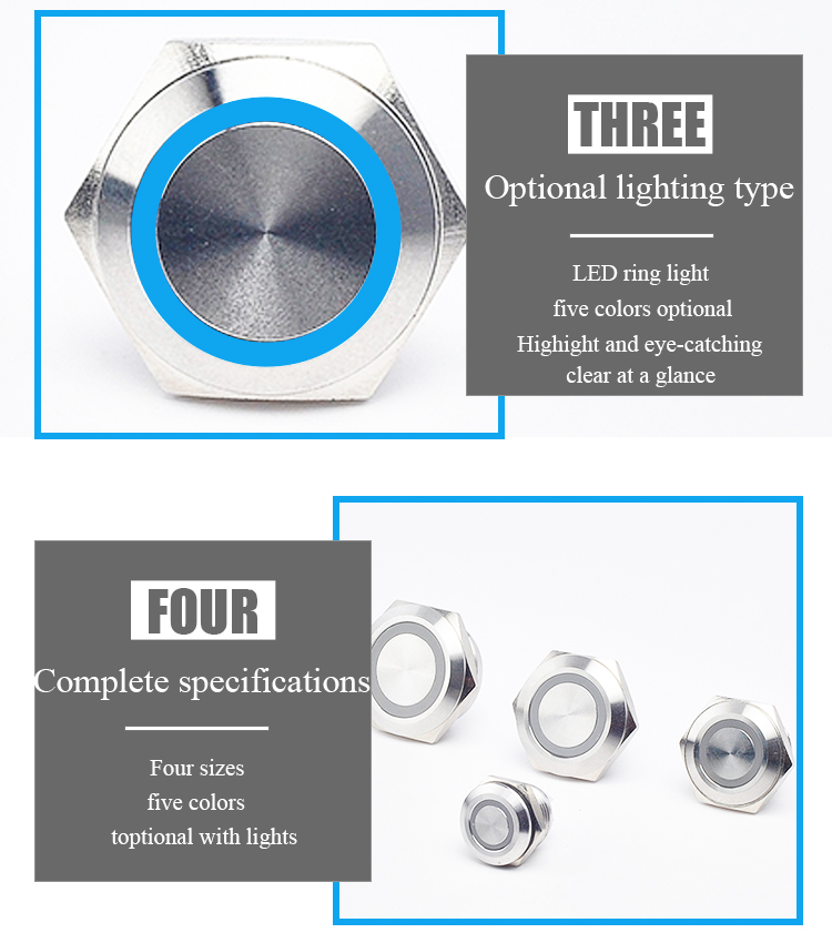 19MM METAL DRUCKSCHALTER Tastend Rastend LED Beleuchtung Drucktaster