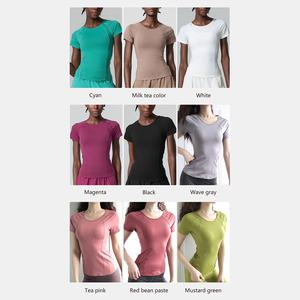 T-shirt da <span class=keywords><strong>donna</strong></span> ad asciugatura rapida da <span class=keywords><strong>donna</strong></span> abbigliamento Fitness Yoga di grandi dimensioni Design di salto di bellezza <span class=keywords><strong>con</strong></span> Design a vita piccola - Product Image 5