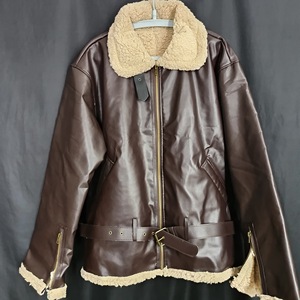 Veste en cuir marron vintage pour homme, style aviateur <span class=keywords><strong>B3</strong></span>, en peau de mouton, bombardier, pilote, moto, avec poche - Product Image 2
