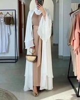 soie couleur unie style ouvert avec ceinture 2 couches manches mode Abaya musulmane classique avec attaché correspondant Hijab